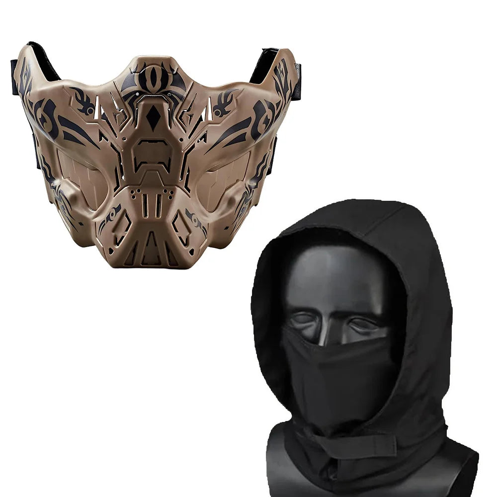 Tactical Hood Mask Set Airsoft Half Face Ghost Masks Night Balaclava Face Mask for Halloween Cosplay Paintball CS Games Gear