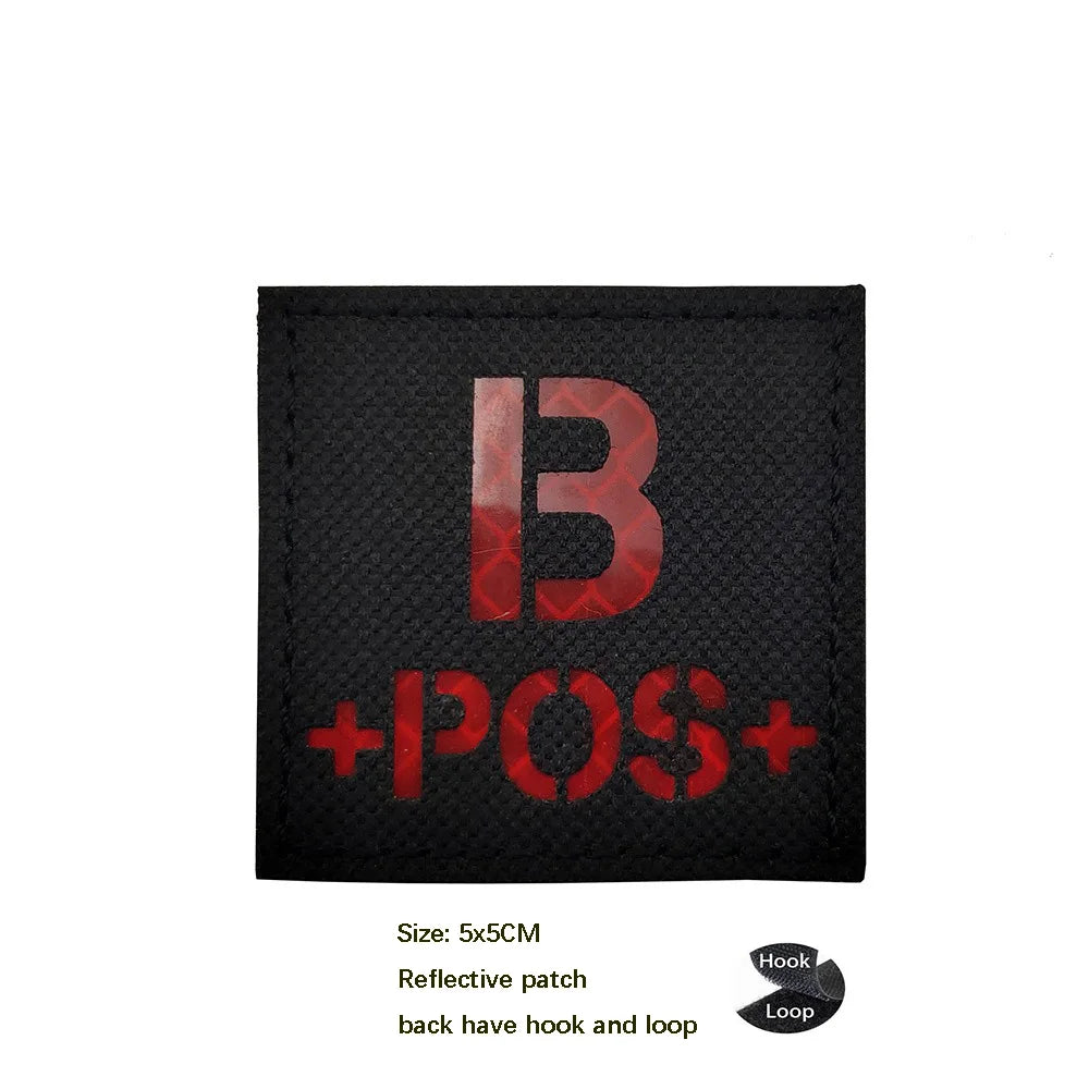 CP Camouflage Laser Cutting Reflective Blood Type Badge, 5 Pieces A Tactical Blood Type Set, Luminous Patch A-NEG Backpack Patch