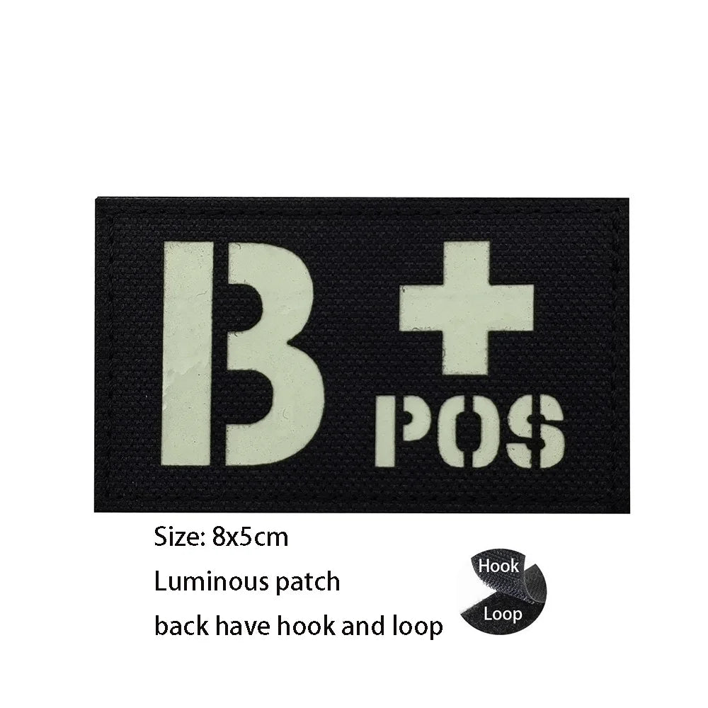 CP Camouflage Laser Cutting Reflective Blood Type Badge, 5 Pieces A Tactical Blood Type Set, Luminous Patch A-NEG Backpack Patch