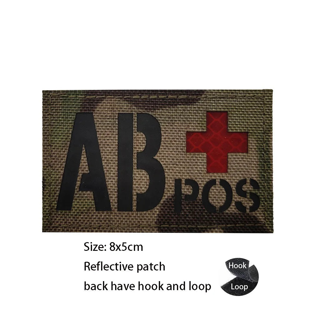 CP Camouflage Laser Cutting Reflective Blood Type Badge, 5 Pieces A Tactical Blood Type Set, Luminous Patch A-NEG Backpack Patch