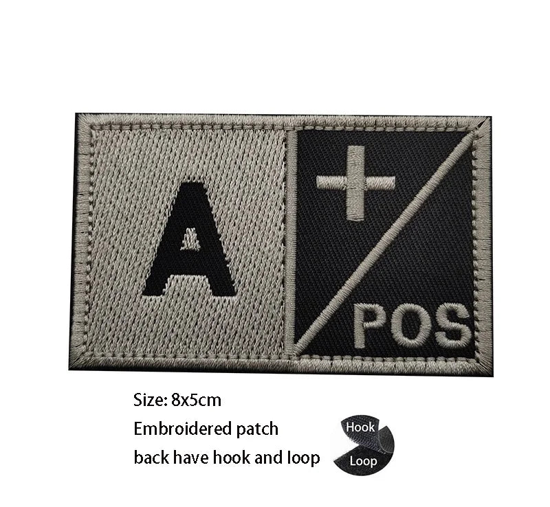 CP Camouflage Laser Cutting Reflective Blood Type Badge, 5 Pieces A Tactical Blood Type Set, Luminous Patch A-NEG Backpack Patch