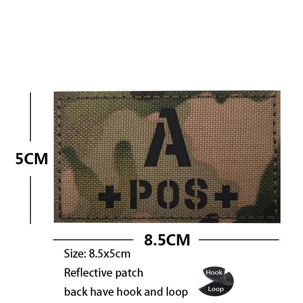 CP Camouflage Laser Cutting Reflective Blood Type Badge, 5 Pieces A Tactical Blood Type Set, Luminous Patch A-NEG Backpack Patch