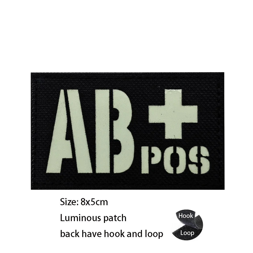CP Camouflage Laser Cutting Reflective Blood Type Badge, 5 Pieces A Tactical Blood Type Set, Luminous Patch A-NEG Backpack Patch
