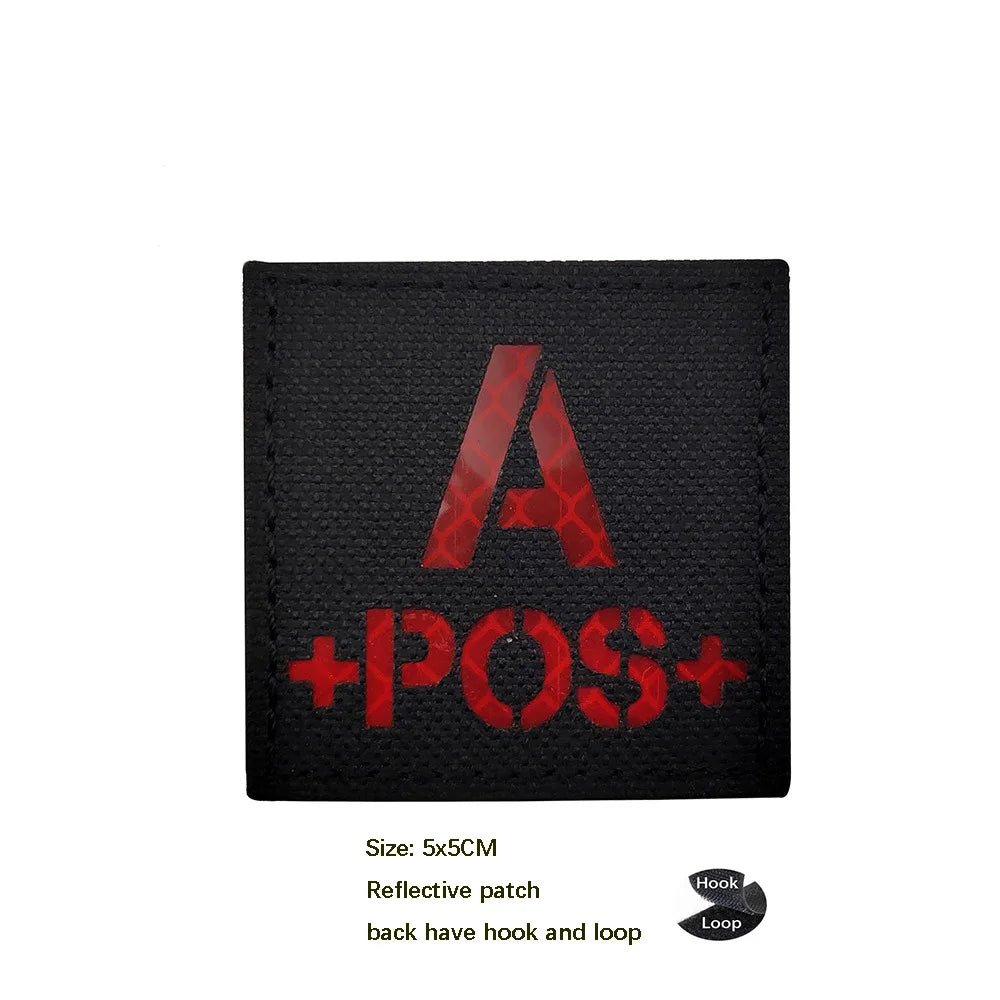 CP Camouflage Laser Cutting Reflective Blood Type Badge, 5 Pieces A Tactical Blood Type Set, Luminous Patch A-NEG Backpack Patch