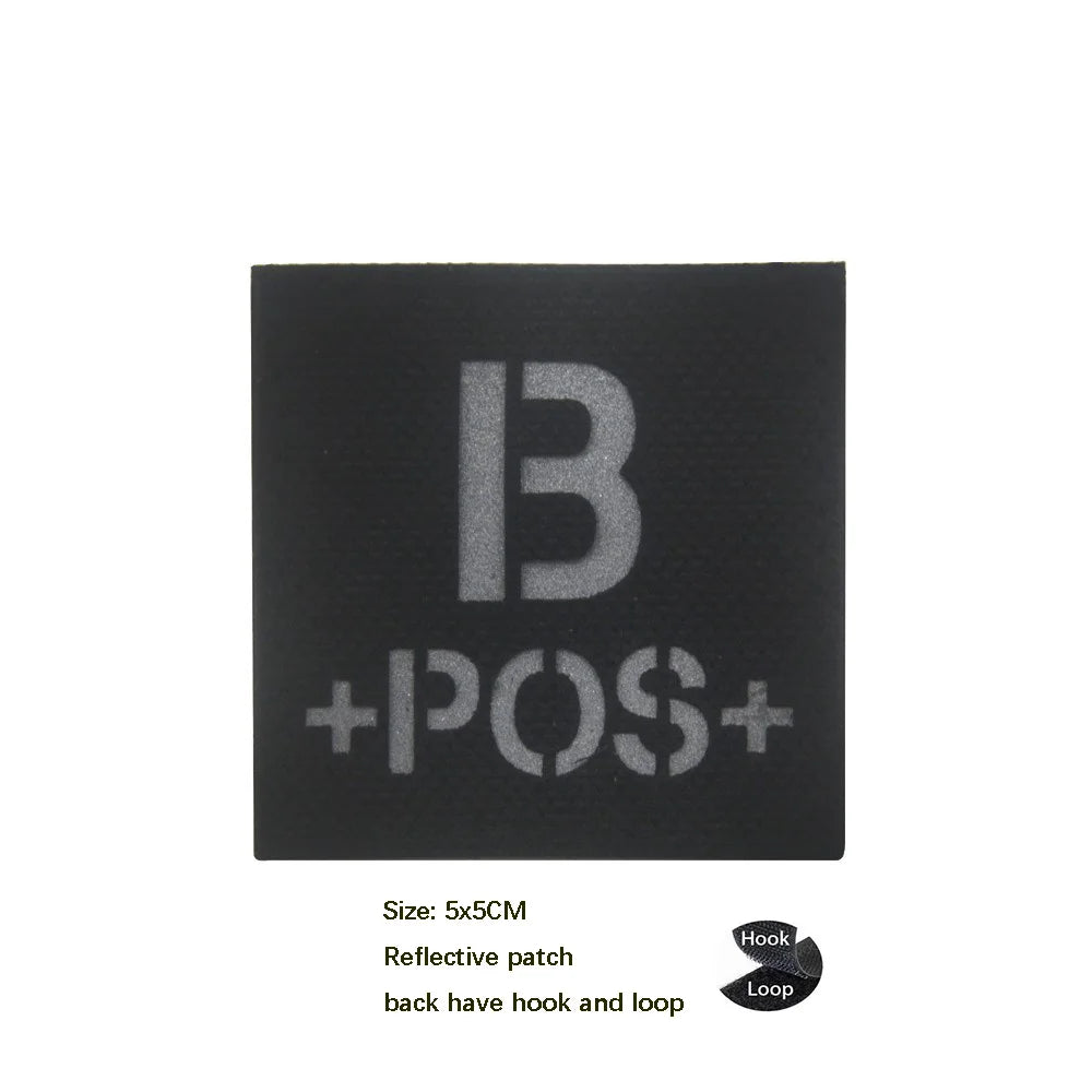 CP Camouflage Laser Cutting Reflective Blood Type Badge, 5 Pieces A Tactical Blood Type Set, Luminous Patch A-NEG Backpack Patch