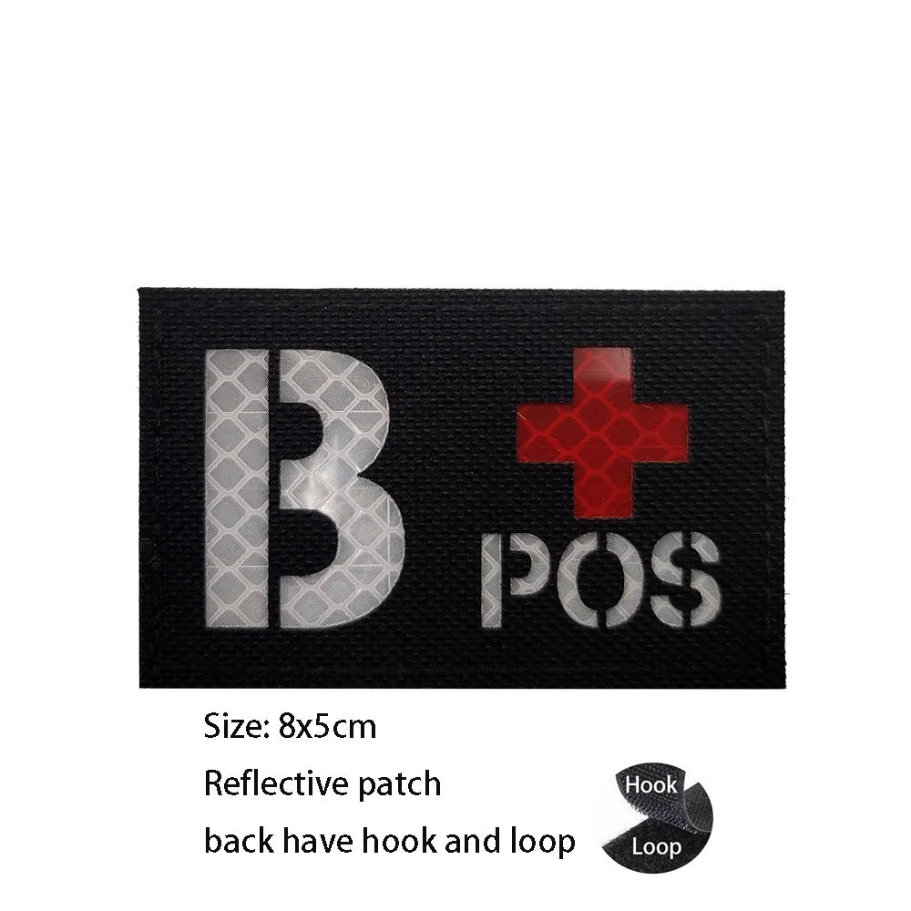 CP Camouflage Laser Cutting Reflective Blood Type Badge, 5 Pieces A Tactical Blood Type Set, Luminous Patch A-NEG Backpack Patch