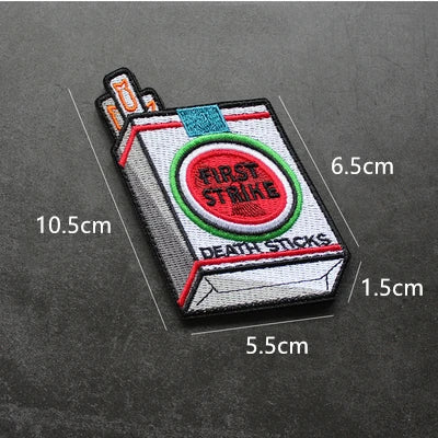 Creative Lighter Cigarette Case Embroidery Patches First Strike Death Sticks Lucky Grass Tactical Badge For Clothes Bag Applique