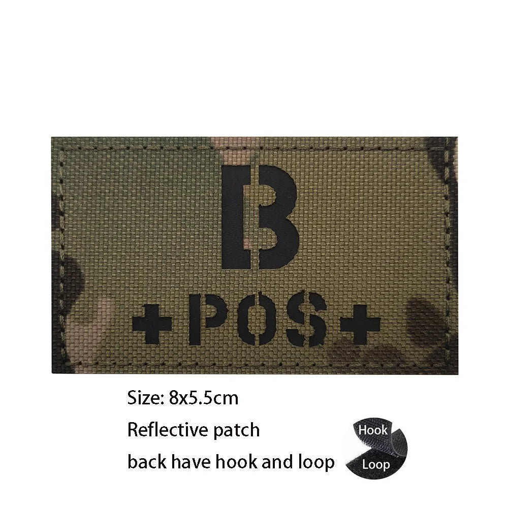 CP Camouflage Laser Cutting Reflective Blood Type Badge, 5 Pieces A Tactical Blood Type Set, Luminous Patch A-NEG Backpack Patch