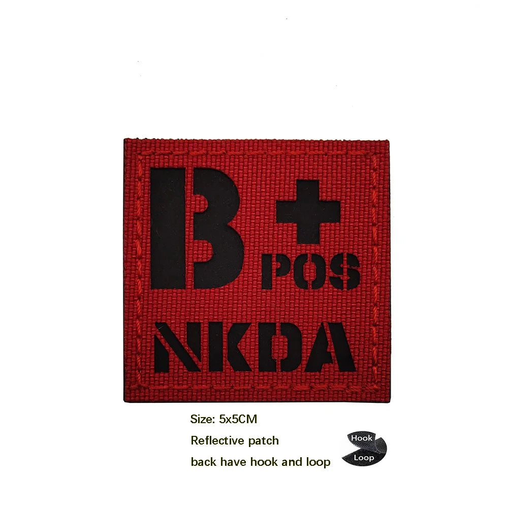 CP Camouflage Laser Cutting Reflective Blood Type Badge, 5 Pieces A Tactical Blood Type Set, Luminous Patch A-NEG Backpack Patch