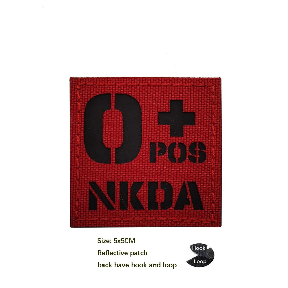 CP Camouflage Laser Cutting Reflective Blood Type Badge, 5 Pieces A Tactical Blood Type Set, Luminous Patch A-NEG Backpack Patch