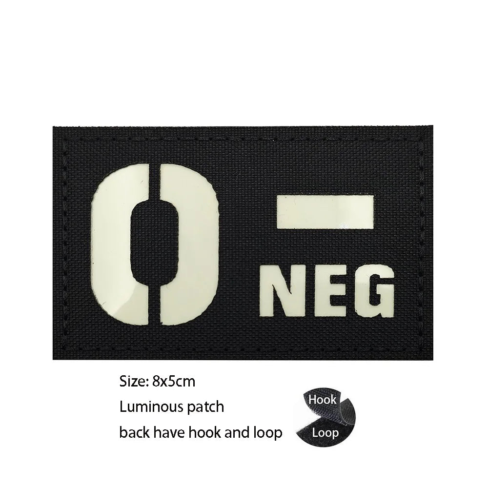 CP Camouflage Laser Cutting Reflective Blood Type Badge, 5 Pieces A Tactical Blood Type Set, Luminous Patch A-NEG Backpack Patch