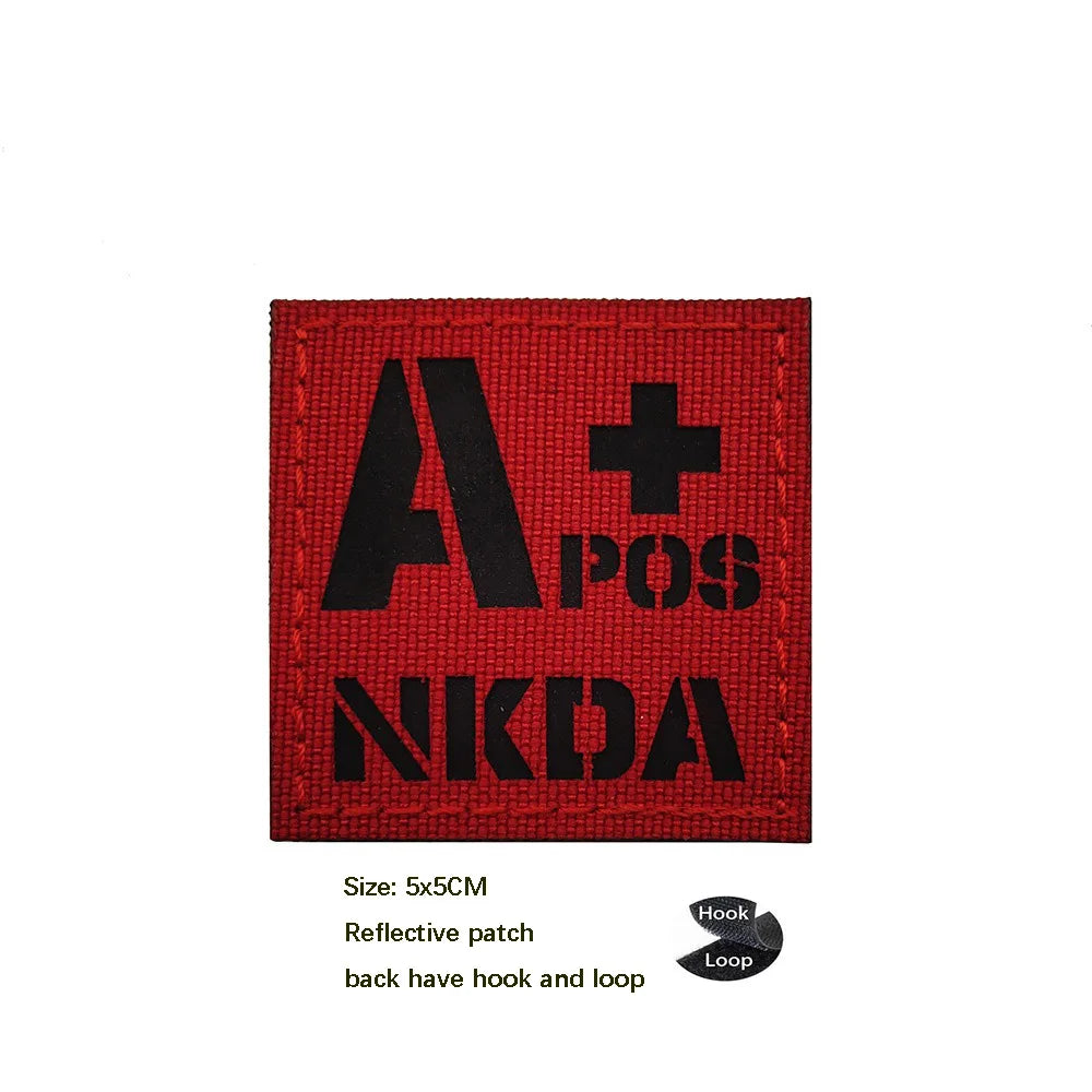 CP Camouflage Laser Cutting Reflective Blood Type Badge, 5 Pieces A Tactical Blood Type Set, Luminous Patch A-NEG Backpack Patch