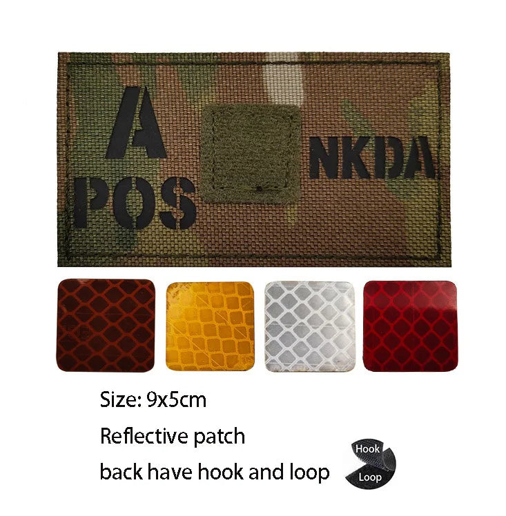 CP Camouflage Laser Cutting Reflective Blood Type Badge, 5 Pieces A Tactical Blood Type Set, Luminous Patch A-NEG Backpack Patch