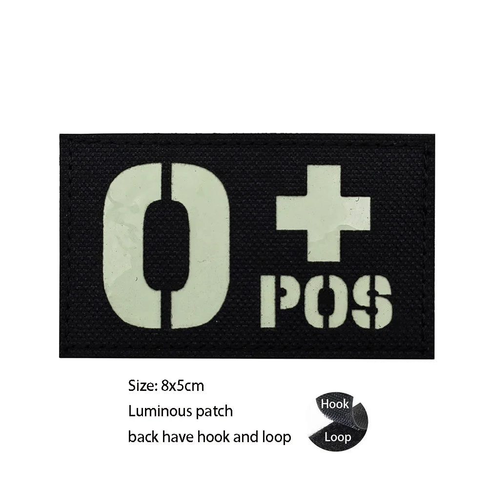 CP Camouflage Laser Cutting Reflective Blood Type Badge, 5 Pieces A Tactical Blood Type Set, Luminous Patch A-NEG Backpack Patch