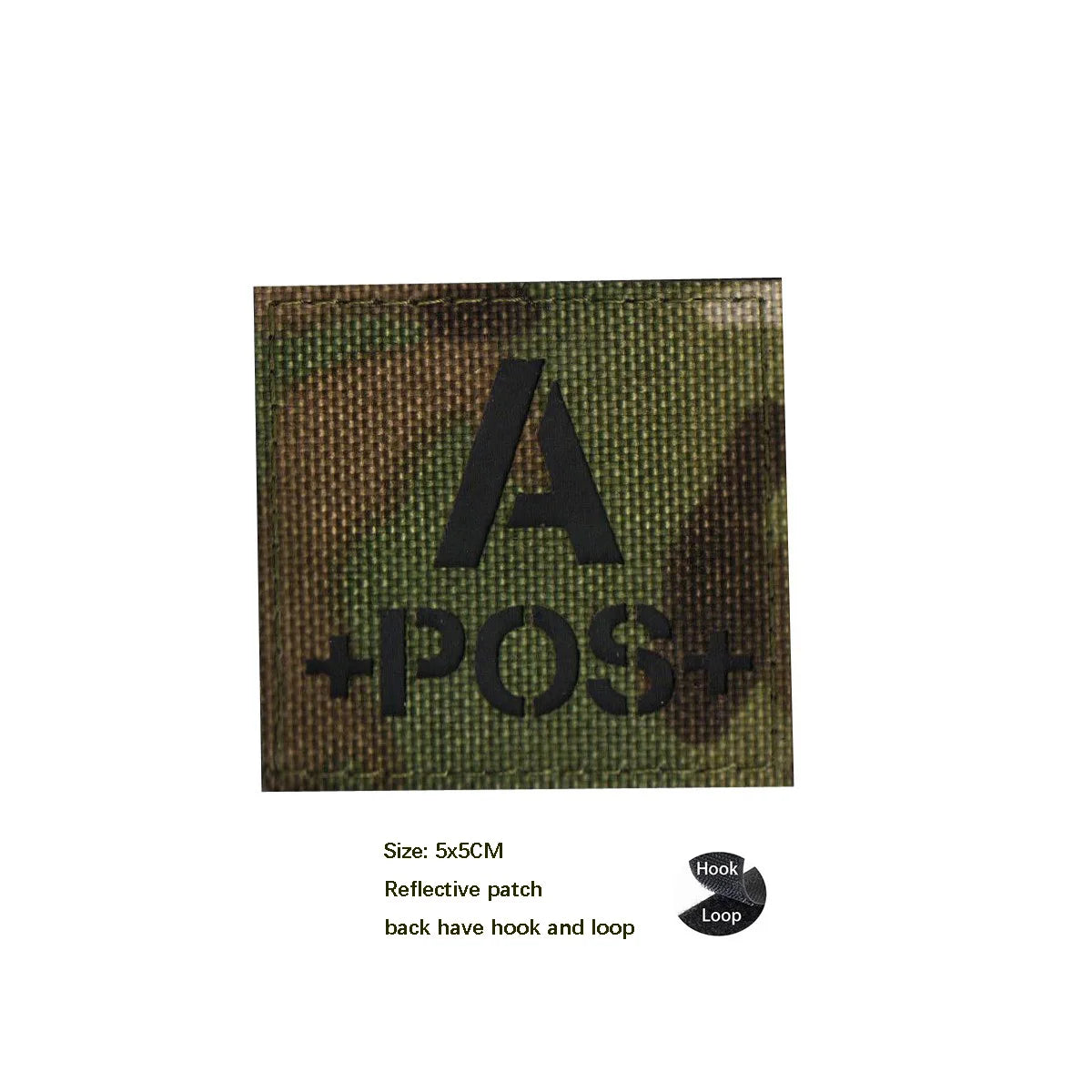 CP Camouflage Laser Cutting Reflective Blood Type Badge, 5 Pieces A Tactical Blood Type Set, Luminous Patch A-NEG Backpack Patch