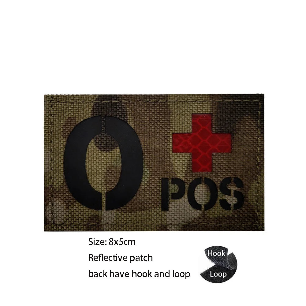 CP Camouflage Laser Cutting Reflective Blood Type Badge, 5 Pieces A Tactical Blood Type Set, Luminous Patch A-NEG Backpack Patch
