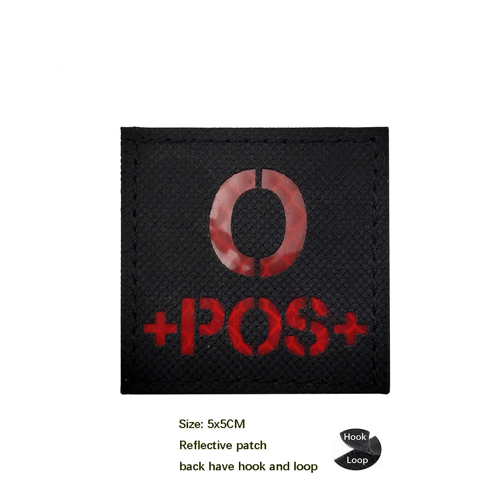 CP Camouflage Laser Cutting Reflective Blood Type Badge, 5 Pieces A Tactical Blood Type Set, Luminous Patch A-NEG Backpack Patch