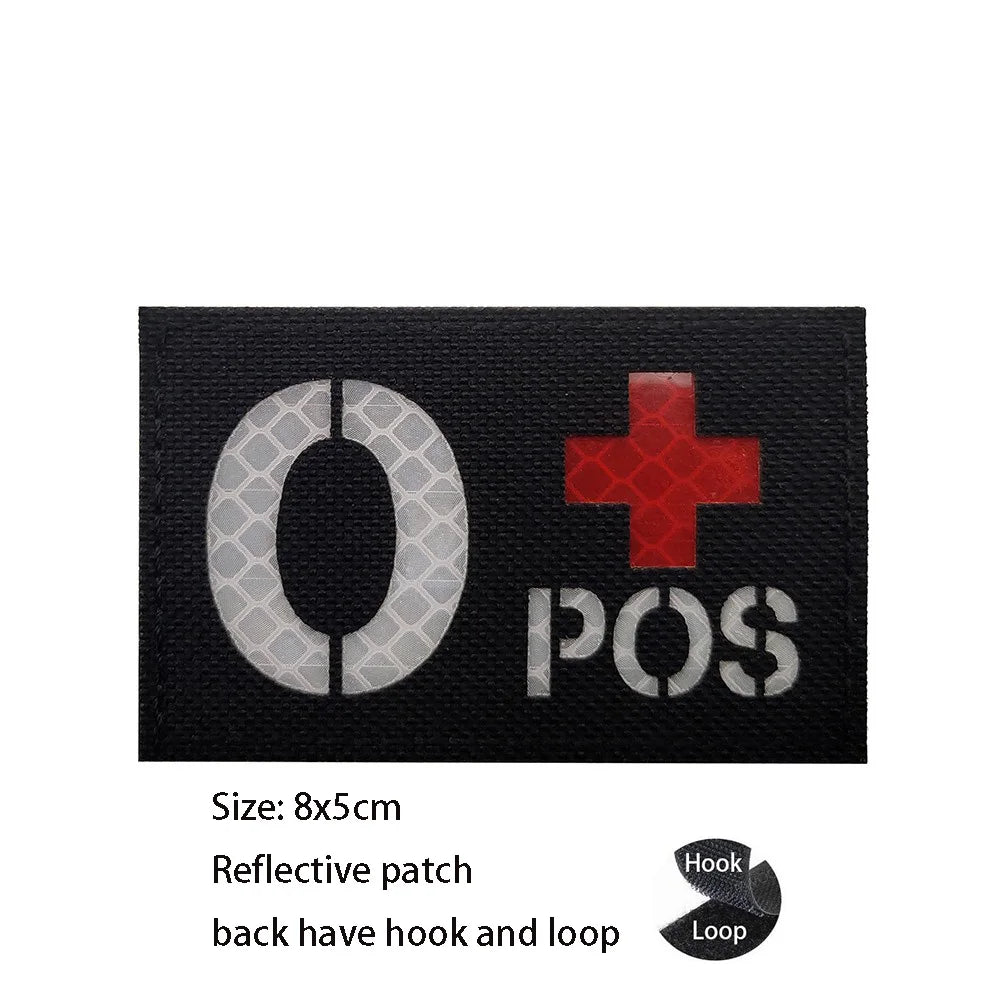 CP Camouflage Laser Cutting Reflective Blood Type Badge, 5 Pieces A Tactical Blood Type Set, Luminous Patch A-NEG Backpack Patch