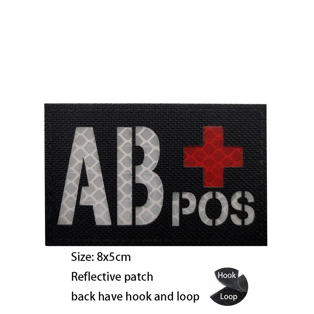 CP Camouflage Laser Cutting Reflective Blood Type Badge, 5 Pieces A Tactical Blood Type Set, Luminous Patch A-NEG Backpack Patch
