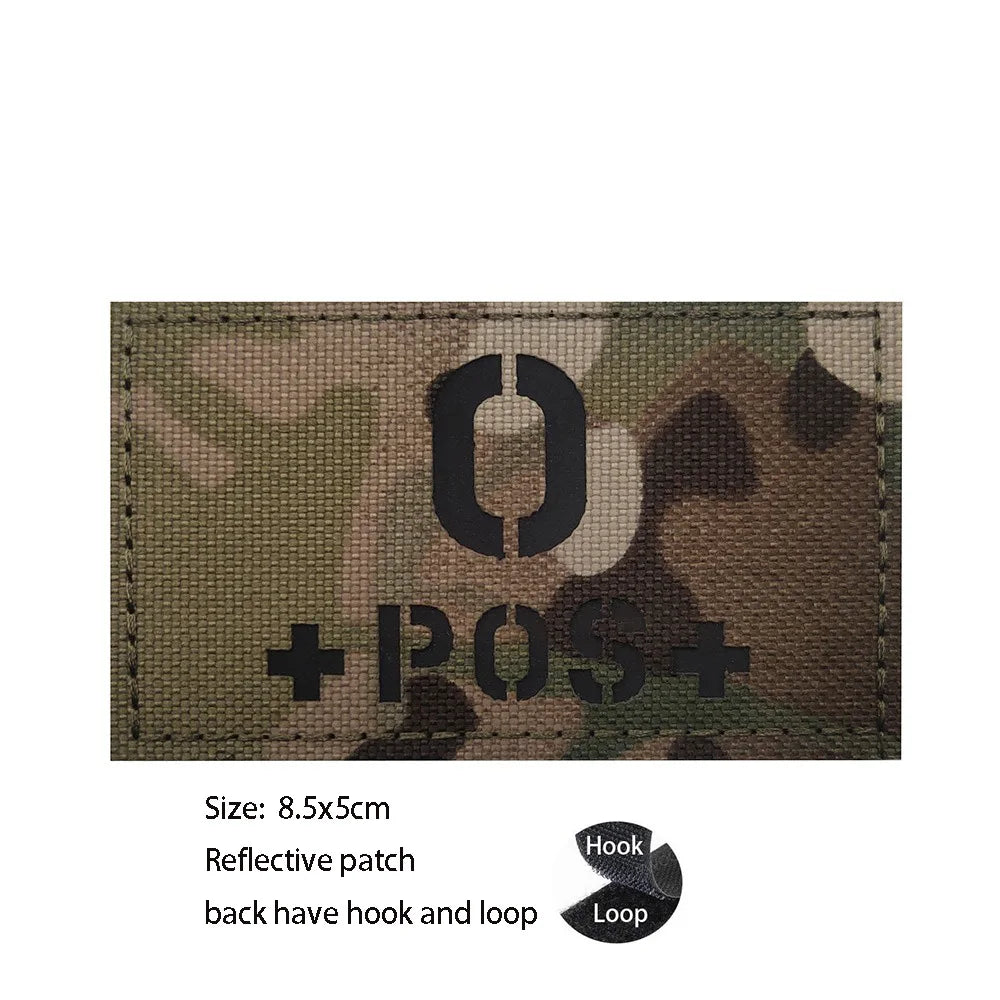 CP Camouflage Laser Cutting Reflective Blood Type Badge, 5 Pieces A Tactical Blood Type Set, Luminous Patch A-NEG Backpack Patch