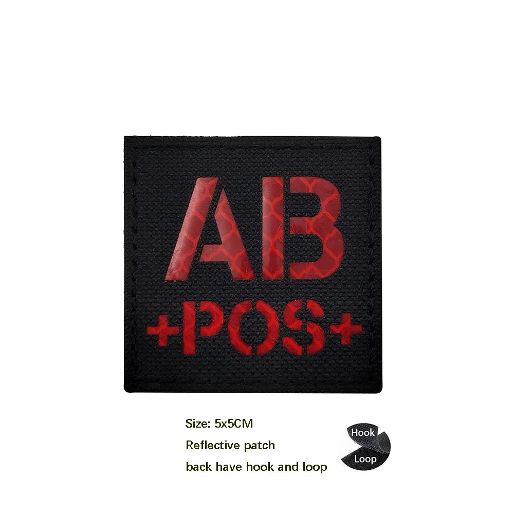 CP Camouflage Laser Cutting Reflective Blood Type Badge, 5 Pieces A Tactical Blood Type Set, Luminous Patch A-NEG Backpack Patch