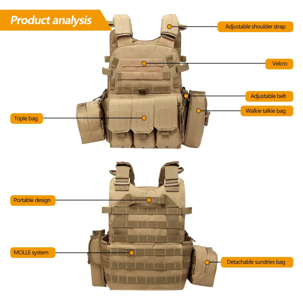Nylon Pouch Molle Gear Tactical Vest Body Armor Hunting Plate Carrier Airsoft Accessories 6094 Combat War CS game Security Vest