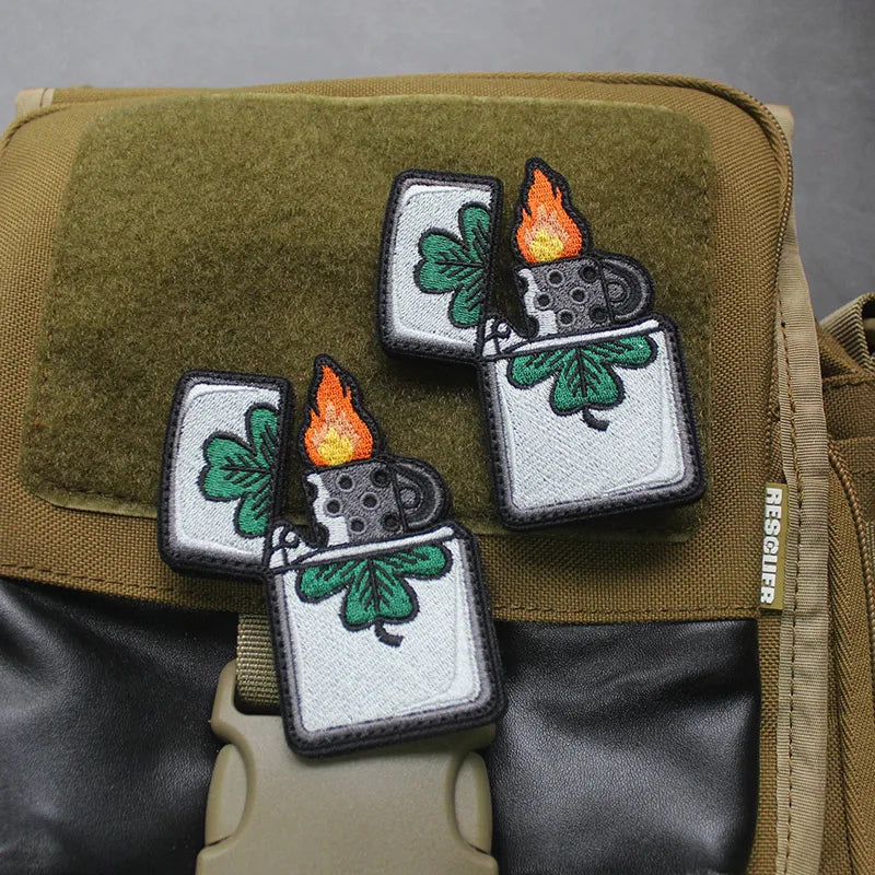 Creative Lighter Cigarette Case Embroidery Patches First Strike Death Sticks Lucky Grass Tactical Badge For Clothes Bag Applique