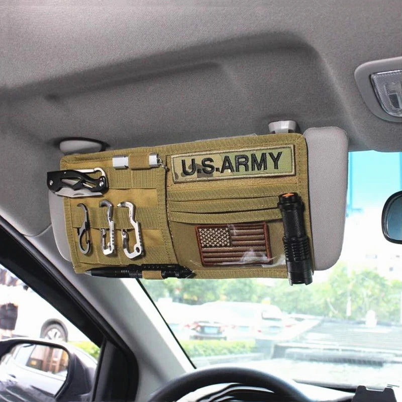 Multifunctional Tactical Car Sun Visor Storage Bag Sport Leisure Molle Webbing Document Finishing Hang Pack Card Holder Organize