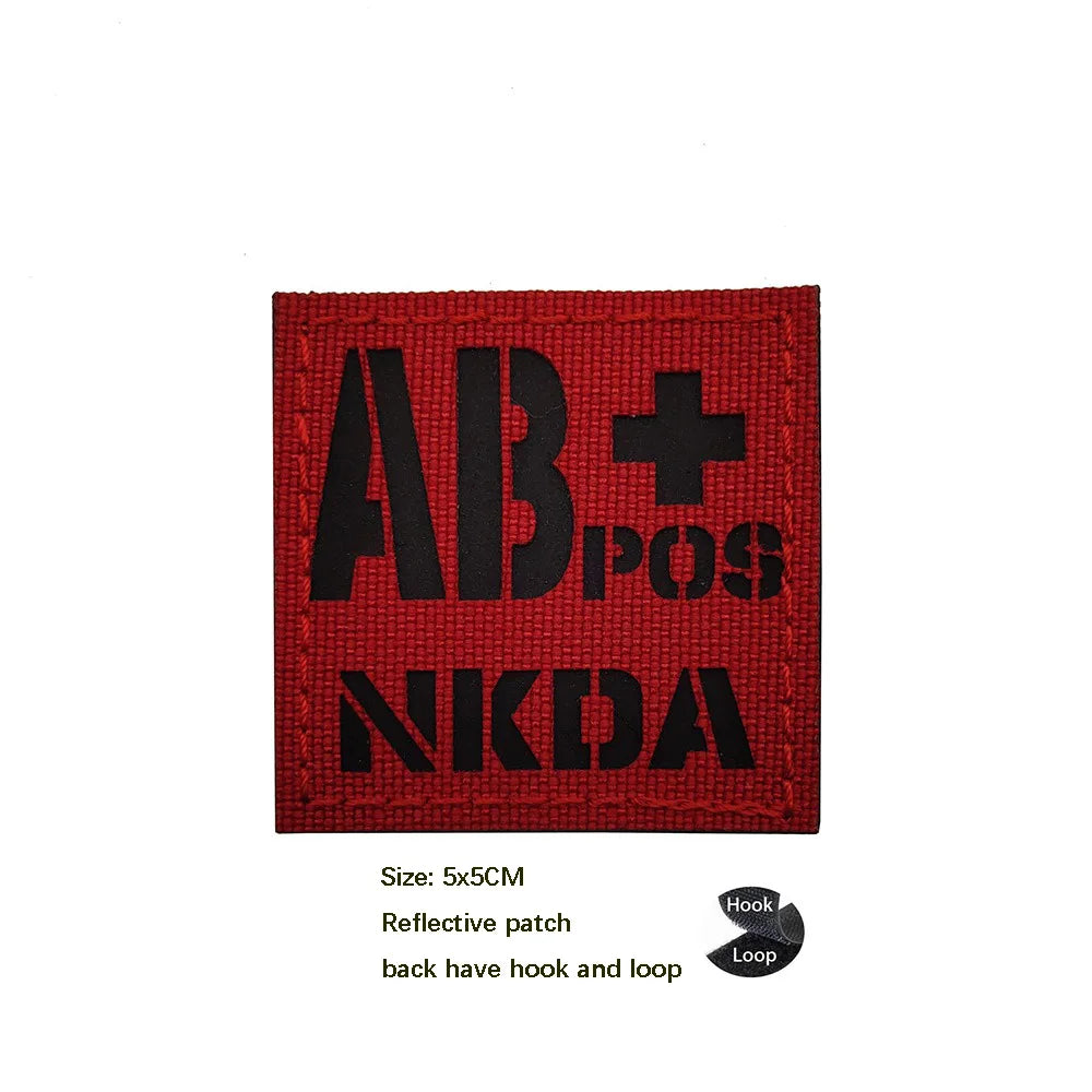 CP Camouflage Laser Cutting Reflective Blood Type Badge, 5 Pieces A Tactical Blood Type Set, Luminous Patch A-NEG Backpack Patch