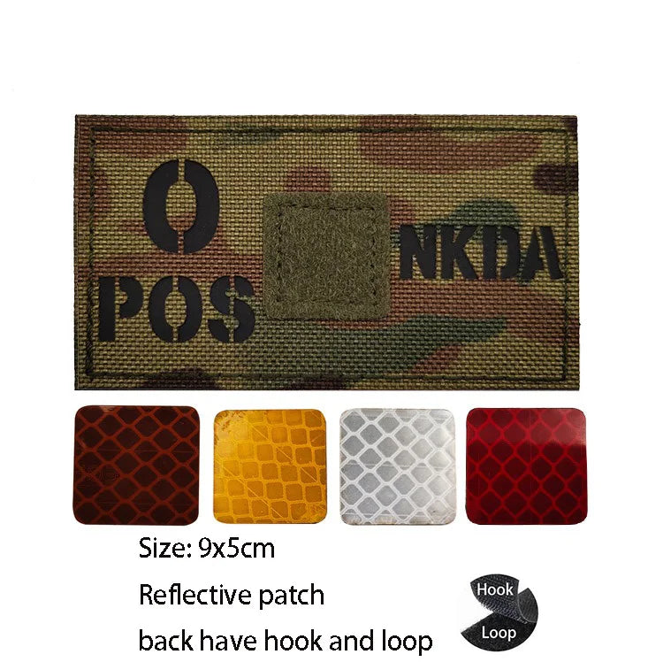 CP Camouflage Laser Cutting Reflective Blood Type Badge, 5 Pieces A Tactical Blood Type Set, Luminous Patch A-NEG Backpack Patch
