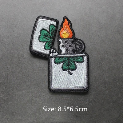 Creative Lighter Cigarette Case Embroidery Patches First Strike Death Sticks Lucky Grass Tactical Badge For Clothes Bag Applique