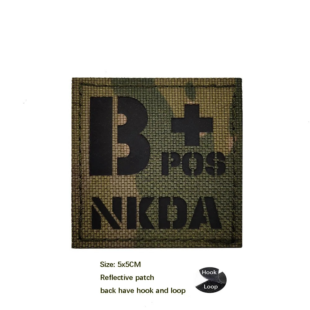 CP Camouflage Laser Cutting Reflective Blood Type Badge, 5 Pieces A Tactical Blood Type Set, Luminous Patch A-NEG Backpack Patch