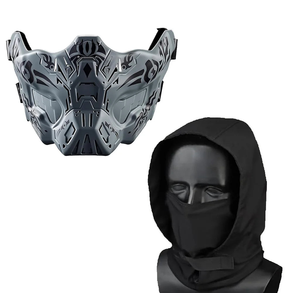 Tactical Hood Mask Set Airsoft Half Face Ghost Masks Night Balaclava Face Mask for Halloween Cosplay Paintball CS Games Gear