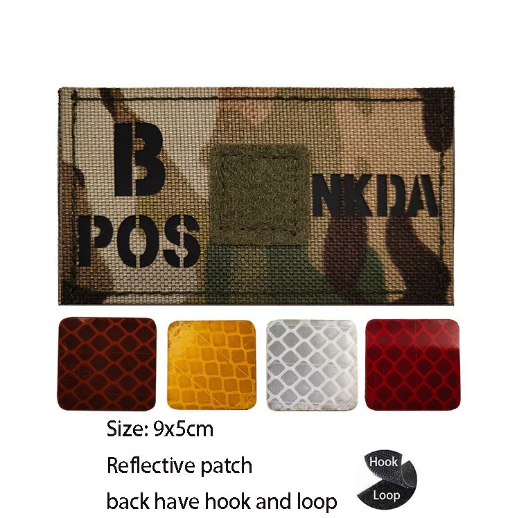 CP Camouflage Laser Cutting Reflective Blood Type Badge, 5 Pieces A Tactical Blood Type Set, Luminous Patch A-NEG Backpack Patch