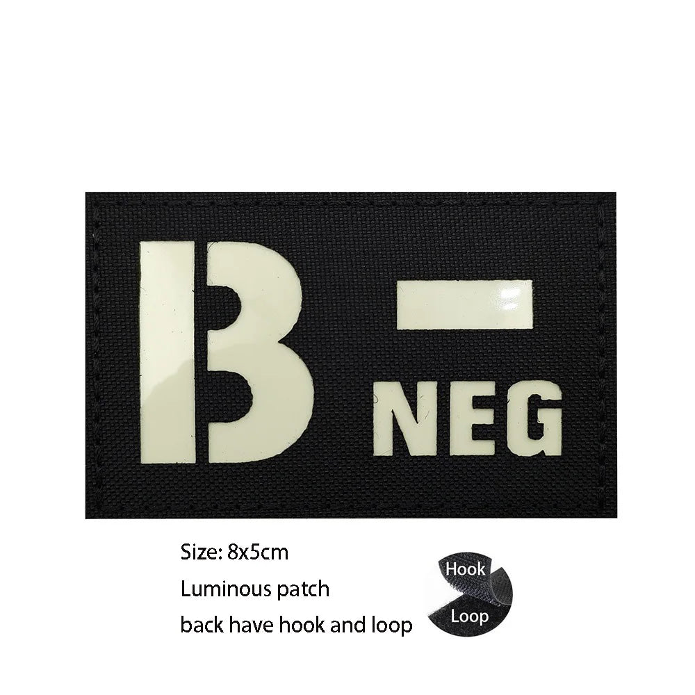 CP Camouflage Laser Cutting Reflective Blood Type Badge, 5 Pieces A Tactical Blood Type Set, Luminous Patch A-NEG Backpack Patch