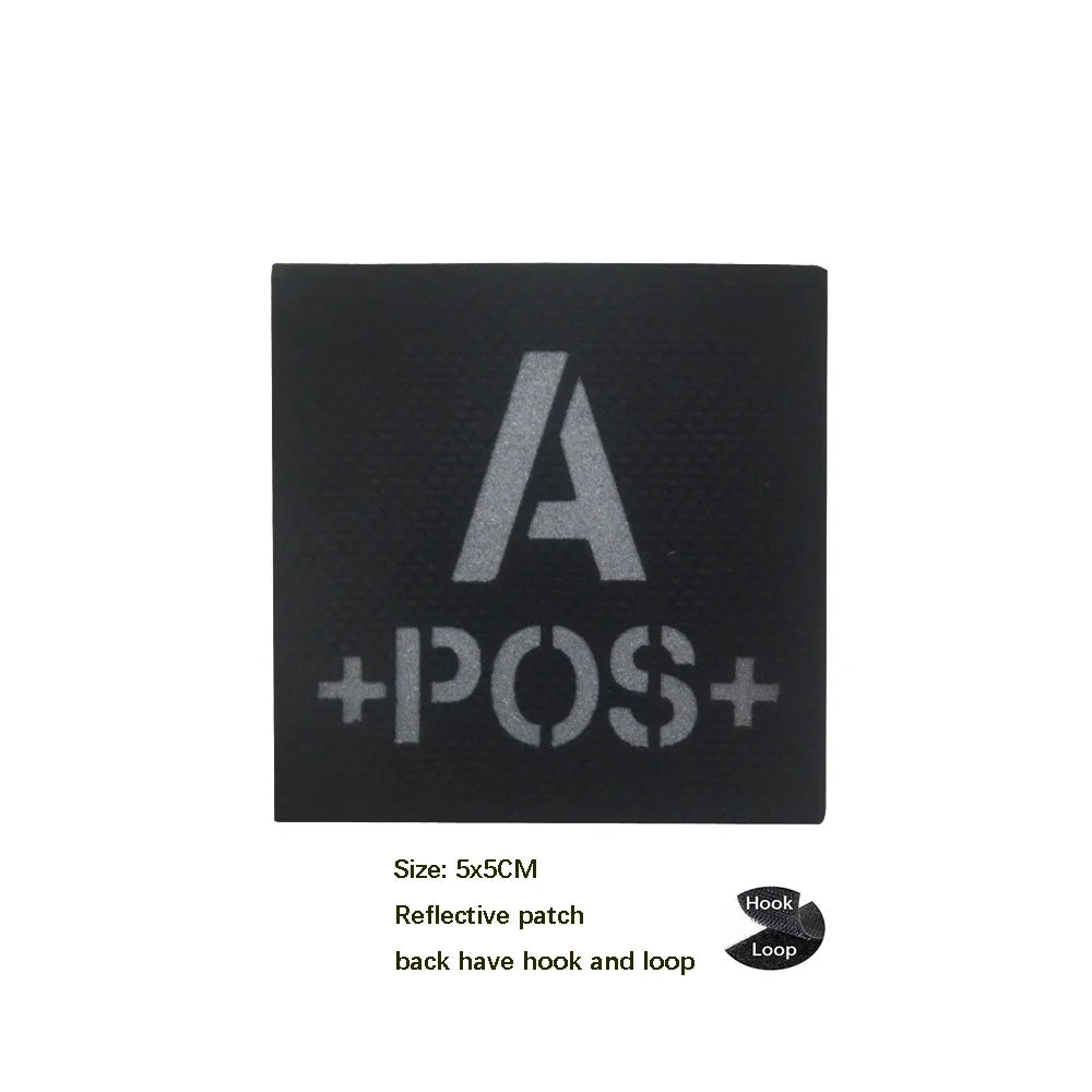 CP Camouflage Laser Cutting Reflective Blood Type Badge, 5 Pieces A Tactical Blood Type Set, Luminous Patch A-NEG Backpack Patch