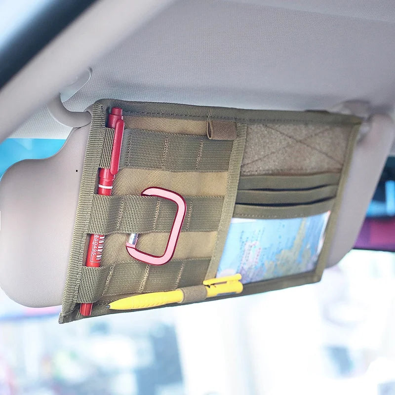 Multifunctional Tactical Car Sun Visor Storage Bag Sport Leisure Molle Webbing Document Finishing Hang Pack Card Holder Organize