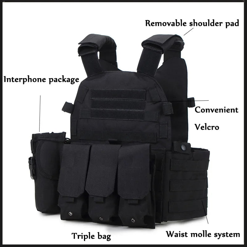 Nylon Pouch Molle Gear Tactical Vest Body Armor Hunting Plate Carrier Airsoft Accessories 6094 Combat War CS game Security Vest