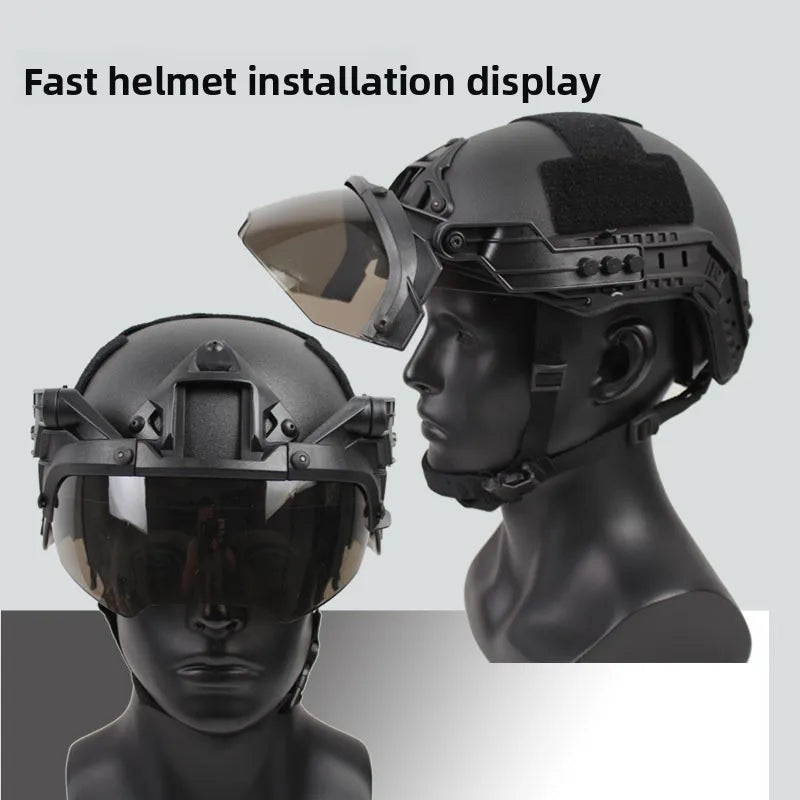 New Tactical FAST Helmet Half Face Mask With Flip Goggles Hunting Airsoft CS Game Paintball Mask Helmet Accessories Gear