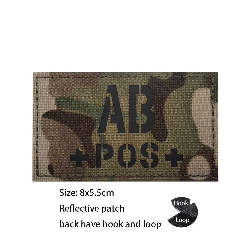 CP Camouflage Laser Cutting Reflective Blood Type Badge, 5 Pieces A Tactical Blood Type Set, Luminous Patch A-NEG Backpack Patch