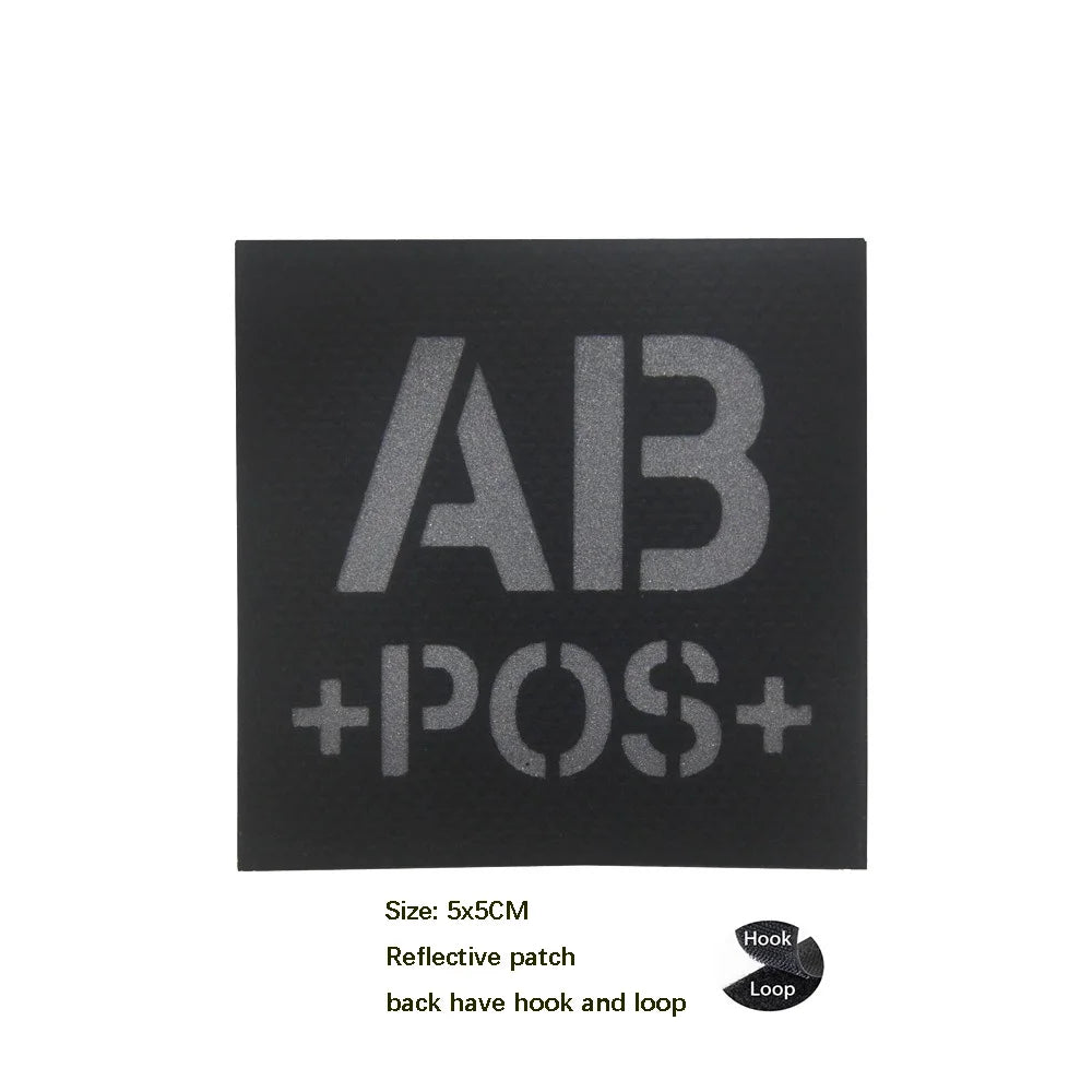 CP Camouflage Laser Cutting Reflective Blood Type Badge, 5 Pieces A Tactical Blood Type Set, Luminous Patch A-NEG Backpack Patch