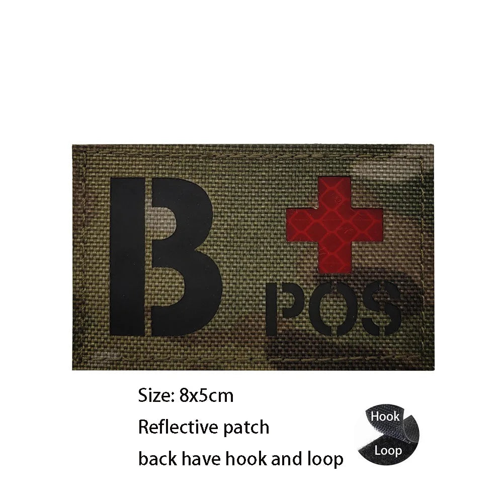 CP Camouflage Laser Cutting Reflective Blood Type Badge, 5 Pieces A Tactical Blood Type Set, Luminous Patch A-NEG Backpack Patch