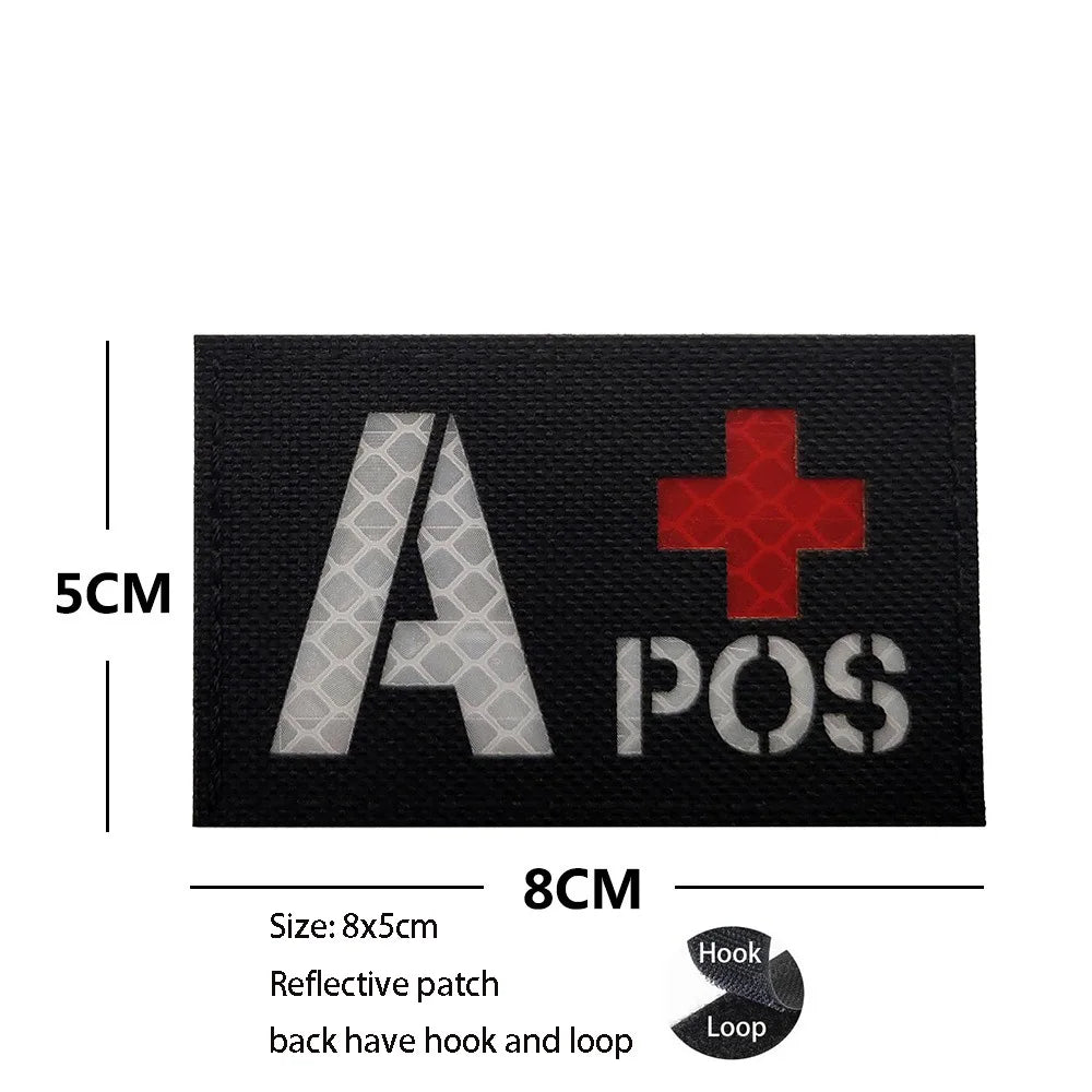 CP Camouflage Laser Cutting Reflective Blood Type Badge, 5 Pieces A Tactical Blood Type Set, Luminous Patch A-NEG Backpack Patch