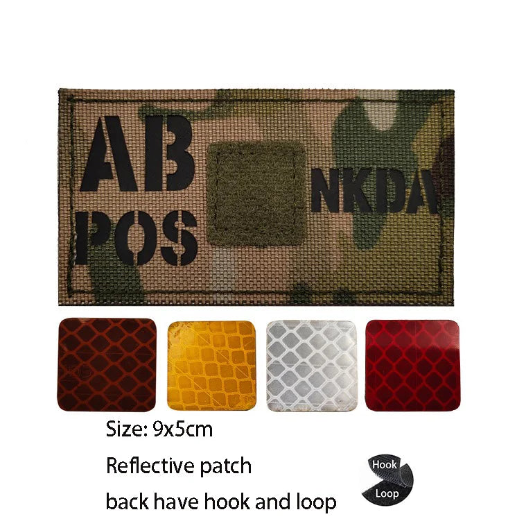 CP Camouflage Laser Cutting Reflective Blood Type Badge, 5 Pieces A Tactical Blood Type Set, Luminous Patch A-NEG Backpack Patch