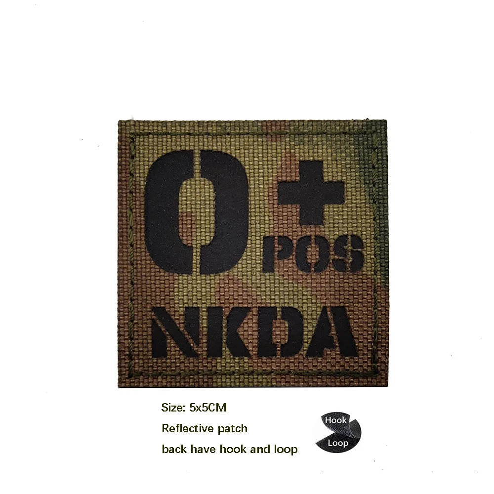 CP Camouflage Laser Cutting Reflective Blood Type Badge, 5 Pieces A Tactical Blood Type Set, Luminous Patch A-NEG Backpack Patch